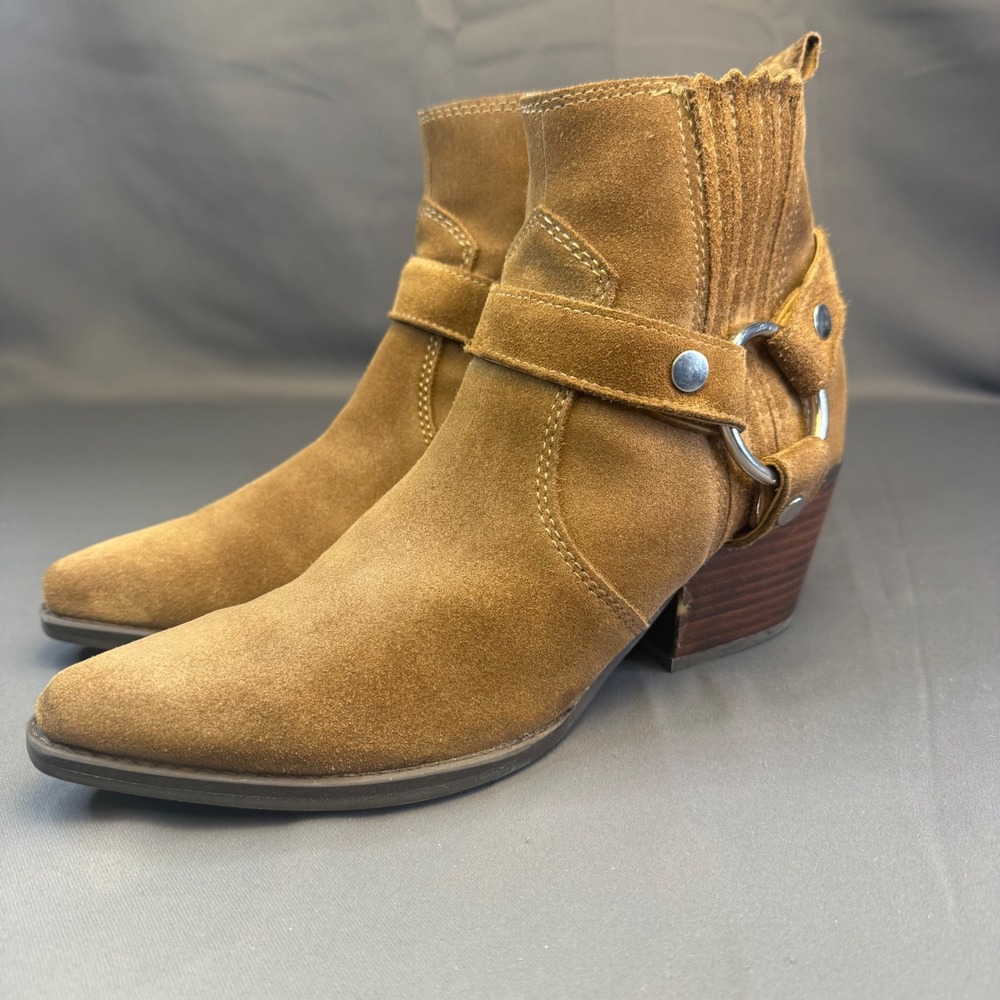 Marc Fisher LTD Halie Tan Suede Harness Western Ankle Boots BOHO Womens 9M - Picture 3 of 16